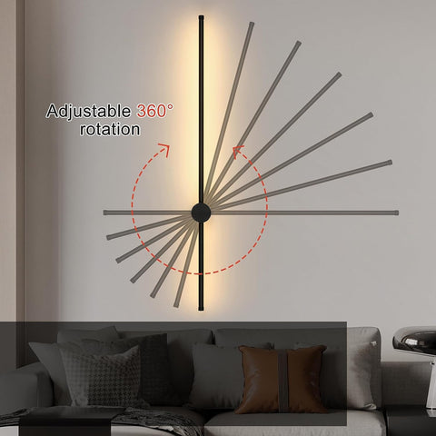 Moderne LED-Wandleuchte, Linienform, Wandlampe, 360° drehbar, warmweiß 3000 K, für Wohnzimmer, Schlafzimmer, Flur, Flur, Schwarz, 100 cm