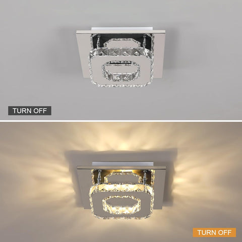LED-Deckenleuchte, 15 W Kristall-Kronleuchter, quadratische moderne Deckenbeleuchtung für Schlafzimmer, Wohnzimmer, Küche, Flur, 3000 K warmes Licht