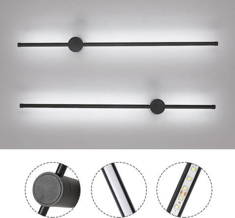 Innenwandleuchte, LED-Wandleuchte, 360° drehbar, 6500 K Kaltweiß, moderne schwarze Wandleuchte für Schlafzimmer, Wohnzimmer, Esszimmer, Flur, Treppe, 100 cm
