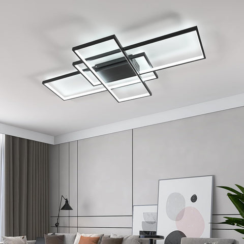Moderne dimmbare LED-Deckenleuchte, dimmbar, 3000 K-6000 K, rechteckige Deckenleuchte für Wohnzimmer, Schlafzimmer, Esszimmer, Büro, Schwarz