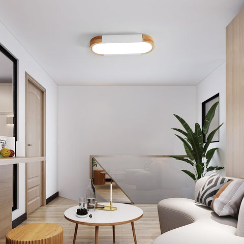 LED-Deckenleuchte aus Holz, 12 W, 6500 K, kühles Weiß, nordische moderne ovale LED-Deckenleuchte, Innen-Deckenleuchte für Schlafzimmer, Küche, Flur, Balkon 