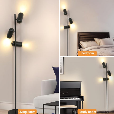 Minimalistische Stehleuchte aus Schmiedeeisen (3 schwarze Köpfe, 1,8 m Kabel) – GU10-Fassung, ohne Leuchtmittel