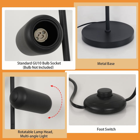 Minimalistische Stehleuchte aus Schmiedeeisen (3 schwarze Köpfe, 1,8 m Kabel) – GU10-Fassung, ohne Leuchtmittel
