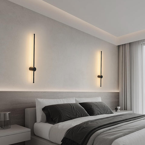 Moderne LED-Wandleuchte, Linienform, Wandlampe, 360° drehbar, warmweiß 3000 K, für Wohnzimmer, Schlafzimmer, Flur, Flur, Schwarz, 80 cm