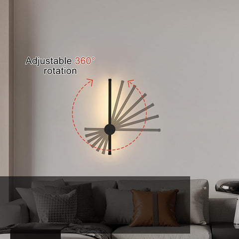 Moderne LED-Wandleuchte, Linienform, Wandlampe, 360° drehbar, warmweiß 3000 K, für Wohnzimmer, Schlafzimmer, Flur, Flur, Schwarz, 40 cm