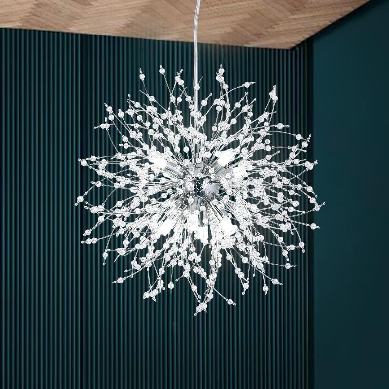 Lámpara de araña de cristal, lámpara colgante moderna de fuegos artificiales cromados, 8 luces, accesorio de iluminación colgante para sala de estar, dormitorio, comedor, cocina, pasillo (diámetro 40 cm) Bombilla no incluida