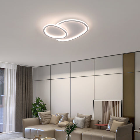 Moderne dimmbare LED-Deckenleuchte in Kieselform – Weiß, 50 x 45,5 x 6,5 cm, mit Fernbedienung, drei Lichtfarben, 220 V – für Wohnzimmer, Schlafzimmer