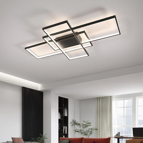Moderne dimmbare LED-Deckenleuchte, dimmbar, 3000 K-6000 K, rechteckige Deckenleuchte für Wohnzimmer, Schlafzimmer, Esszimmer, Büro, Schwarz