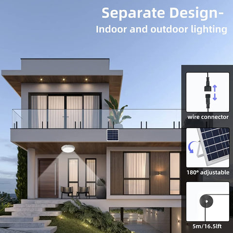 Solarlampen-Deckenleuchte für den Außenbereich mit Fernbedienung, IP54 wasserdichte Solarbeleuchtung für den Garten, 80 W, einstellbare Farbtemperatur 3000 K/4500 K/6000 K