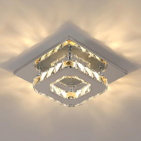 LED-Deckenleuchte, 15 W Kristall-Kronleuchter, quadratische moderne Deckenbeleuchtung für Schlafzimmer, Wohnzimmer, Küche, Flur, 3000 K warmes Licht