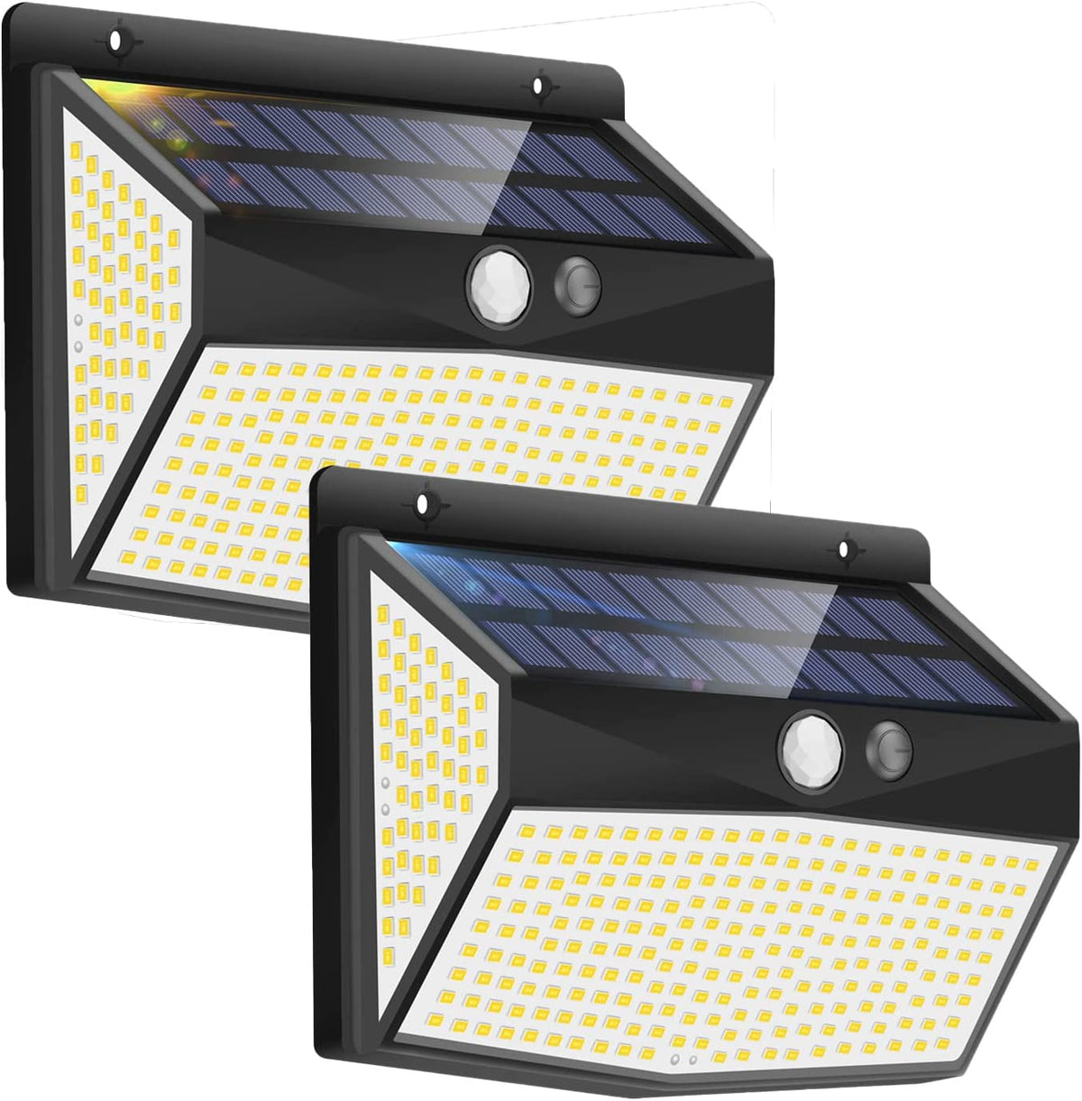 Buitenlamp op zonne-energie 318 LEDS, 2-pack buitenlamp op zonne-energie IP65, bewegingsmelder op zonne-energie voor terrastuin