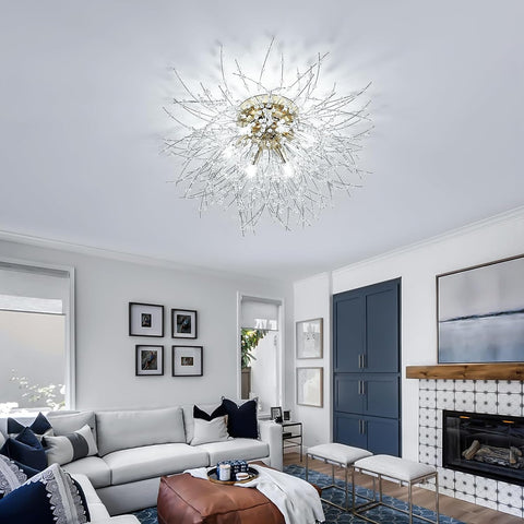 LED-Deckenleuchte, moderner Kristall-Kronleuchter, K9-Kristall-Deckenleuchte, verstellbare Farbtemperatur, 3000 K/4500 K/6500 K, 6 G9 Gold-Deckenleuchte 