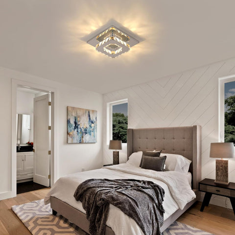 LED-Deckenleuchte, 15 W Kristall-Kronleuchter, quadratische moderne Deckenbeleuchtung für Schlafzimmer, Wohnzimmer, Küche, Flur, 3000 K warmes Licht