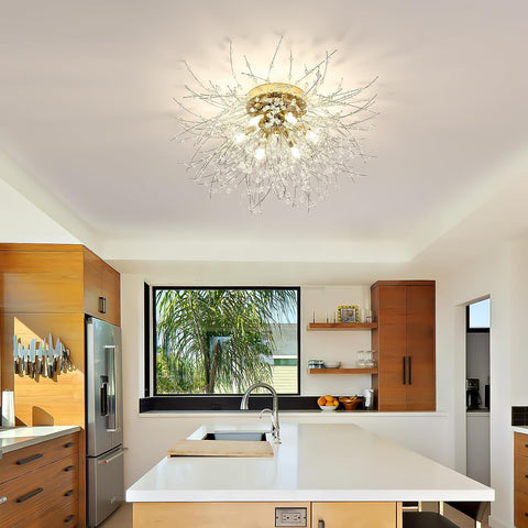 LED-Deckenleuchte, moderner Kristall-Kronleuchter, K9-Kristall-Deckenleuchte, verstellbare Farbtemperatur, 3000 K/4500 K/6500 K, 6 G9 Gold-Deckenleuchte 