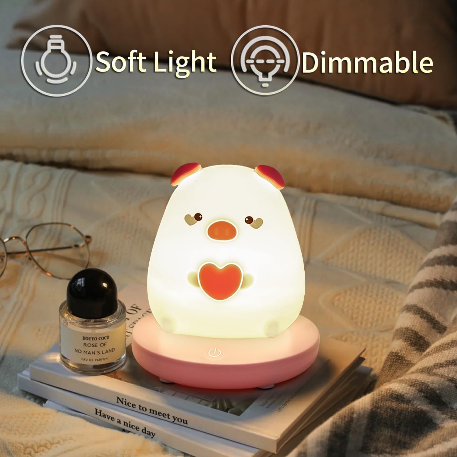 Veilleuse Enfant LED, Porcelet Silicone Veilleuse, Veilleuse Bébé Dimmable