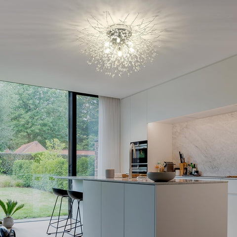 Kristall-Kronleuchter, Deckenleuchte, 6 Lichter, G9-Kristall-Deckenleuchte, Feuerwerk-Kronleuchter, K9-Kristalle, moderne Deckenleuchte für Wohnzimmer, Schlafzimmer, Esszimmer, Küche, Flur (Leuchtmittel nicht im Lieferumfang enthalten)