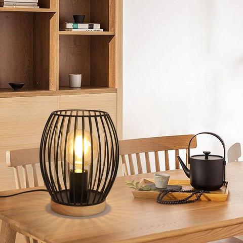 Schwarze Metall-E27-Käfig-Tischlampe, 21 cm hohe Schreibtischlampe, dekorative Design-Nachttischlampe für den Innenbereich mit Knopfschalter für Partygeschenke, Schlafzimmer, Wohnzimmer (keine Glühbirne)