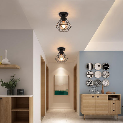 Industrielle Deckenleuchte E27, Vintage-Metallkäfigleuchte, schwarze Deckenbeleuchtung, Hängelampe für Küche, Schlafzimmer, Wohnzimmer, Flur, Café, Bar (2 Stück) 
