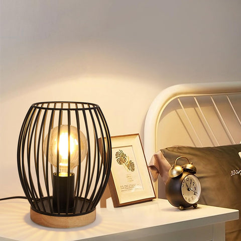 Schwarze Metall-E27-Käfig-Tischlampe, 21 cm hohe Schreibtischlampe, dekorative Design-Nachttischlampe für den Innenbereich mit Knopfschalter für Partygeschenke, Schlafzimmer, Wohnzimmer (keine Glühbirne)