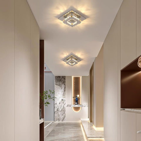LED-Deckenleuchte, 15 W Kristall-Kronleuchter, quadratische moderne Deckenbeleuchtung für Schlafzimmer, Wohnzimmer, Küche, Flur, 3000 K warmes Licht