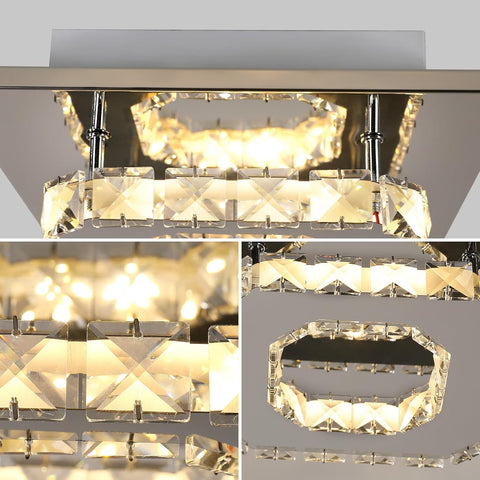 LED-Deckenleuchte, 15 W Kristall-Kronleuchter, quadratische moderne Deckenbeleuchtung für Schlafzimmer, Wohnzimmer, Küche, Flur, 3000 K warmes Licht