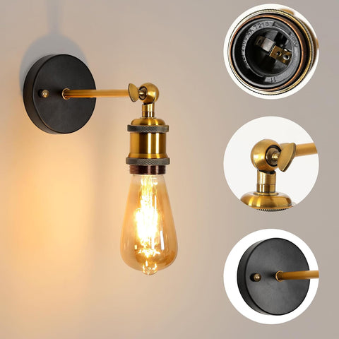 2er-Pack industrielle Vintage-E27-Wandleuchte, 270° verstellbare E27-Retro-Metall-Wandleuchte, goldene Innenwandleuchten für Treppen, Flur, Wohnzimmer, Küche (Glühbirne nicht im Lieferumfang enthalten).