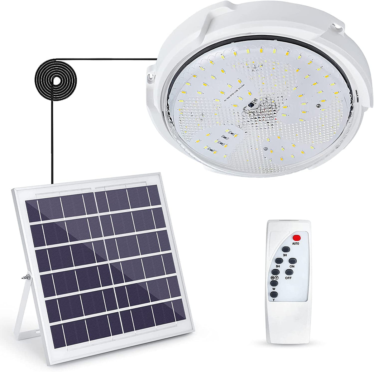 Solarlampen-Deckenleuchte für den Außenbereich mit Fernbedienung, IP54 wasserdichte Solarbeleuchtung für den Garten, 80 W, einstellbare Farbtemperatur 3000 K/4500 K/6000 K