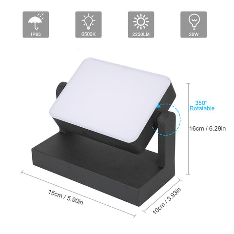 LED-Wandleuchte für den Außenbereich, IP65 – 20 W, 2250 lm, 6500 K, 360° drehbar, widerstandsfähiges Aluminium