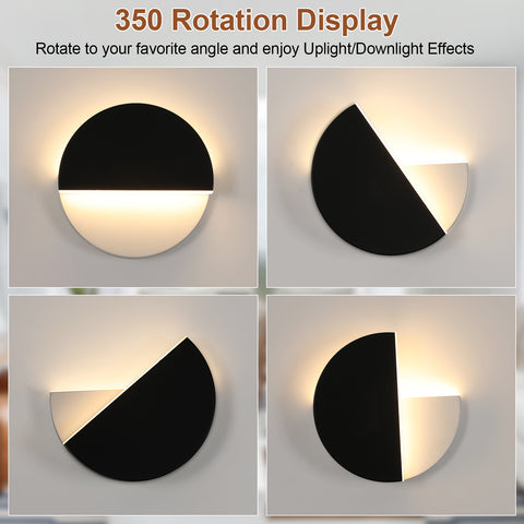 Schlichte und moderne LED-Wandleuchte, rotierende schwarze Wandleuchte, 8 W warmes Licht
