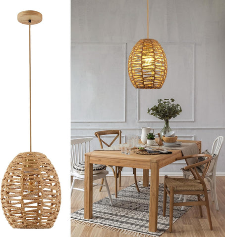 Handgewebter Kronleuchter, Vintage-Rattan-Pendelleuchte, Retro-Boho-Korb-Lampenschirm, E27-Deckenleuchte für Wohnzimmer, Schlafzimmer – 120 cm Linie
