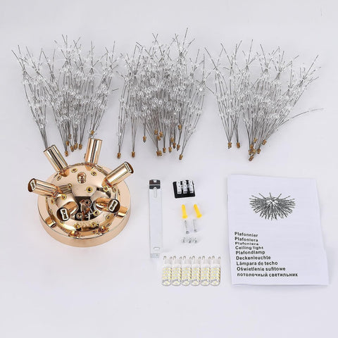 LED-Deckenleuchte, moderner Kristall-Kronleuchter, K9-Kristall-Deckenleuchte, verstellbare Farbtemperatur, 3000 K/4500 K/6500 K, 6 G9 Gold-Deckenleuchte 