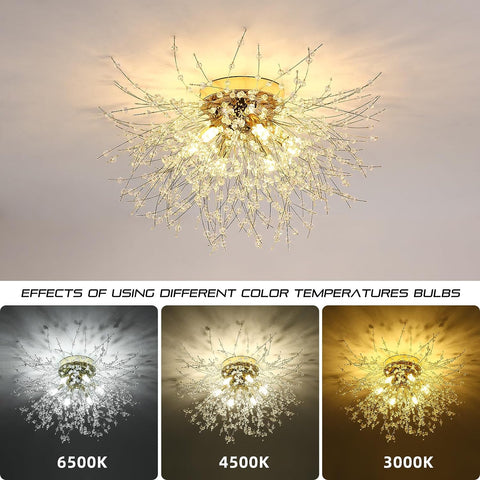 LED-Deckenleuchte, moderner Kristall-Kronleuchter, K9-Kristall-Deckenleuchte, verstellbare Farbtemperatur, 3000 K/4500 K/6500 K, 6 G9 Gold-Deckenleuchte 