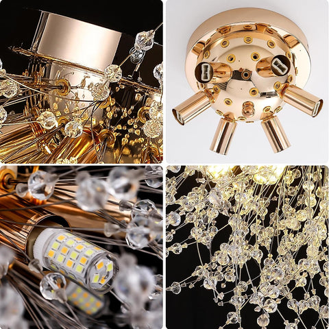 LED-Deckenleuchte, moderner Kristall-Kronleuchter, K9-Kristall-Deckenleuchte, verstellbare Farbtemperatur, 3000 K/4500 K/6500 K, 6 G9 Gold-Deckenleuchte 