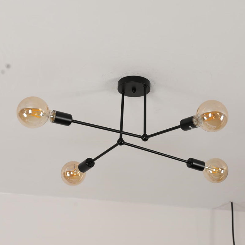 Lámpara De Techo De Hierro De Estilo Nórdico Creativo - Lámpara De Araña De 4 Cabezas, Negro, Diámetro 64 Cm, Casquillos E27, Sin Fuente De Luz - Ideal para Sala De Estar, Dormitorio