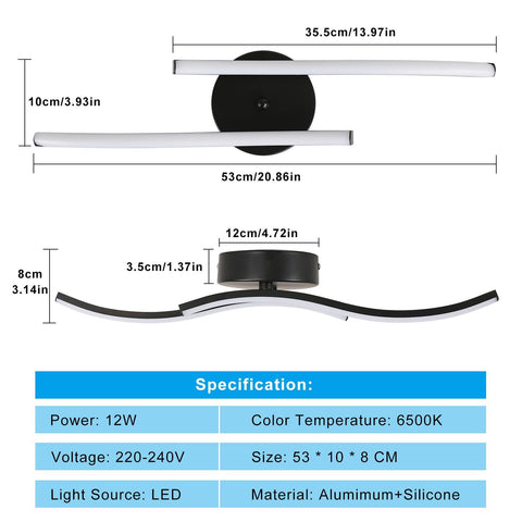 Moderne LED-Deckenleuchte, 12 W, 6500 K Kaltweiß, 2 parallele Balken, 60 x 12 cm, ideal für Schlafzimmer und Wohnzimmer