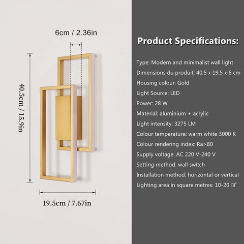 LED-Wandleuchte Gold Kreuzform 28W