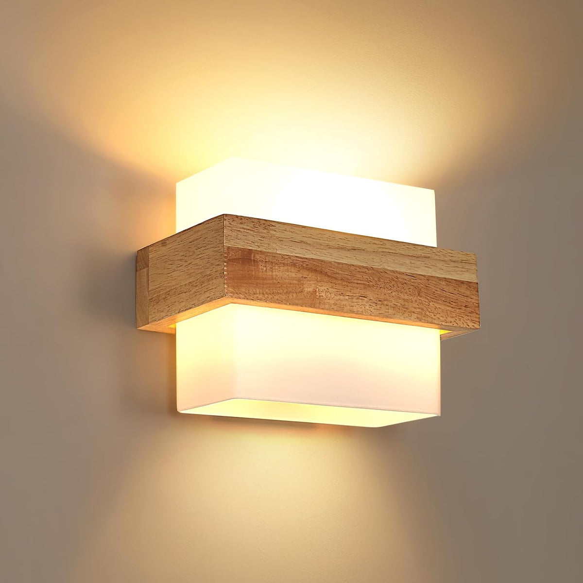 Innenwandleuchte Holz E27 mit 12W Dreifarbiger Lampe