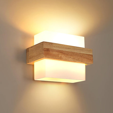 Innenwandleuchte Holz E27 mit 12W Dreifarbiger Lampe