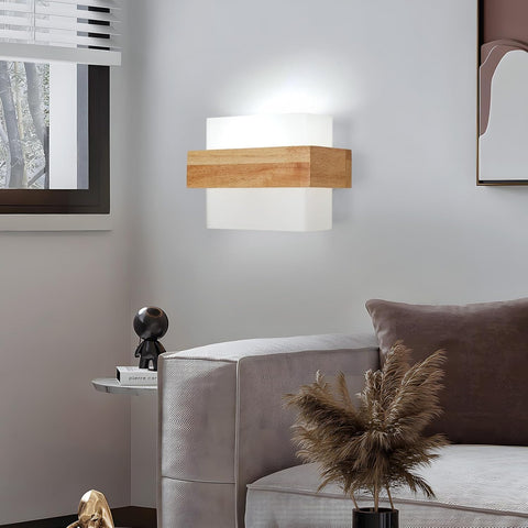 Innenwandleuchte Holz E27 mit 12W Dreifarbiger Lampe