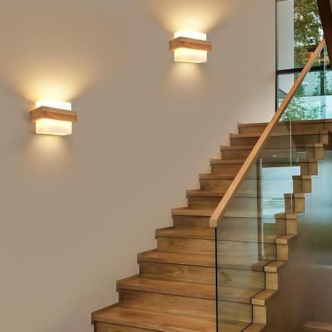Innenwandleuchte Holz E27 mit 12W Dreifarbiger Lampe