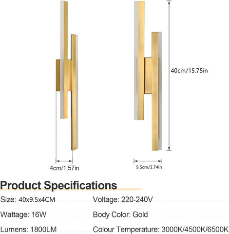 16W Moderne Goldene LED Wandleuchte 3 Lichtfarben 1800LM