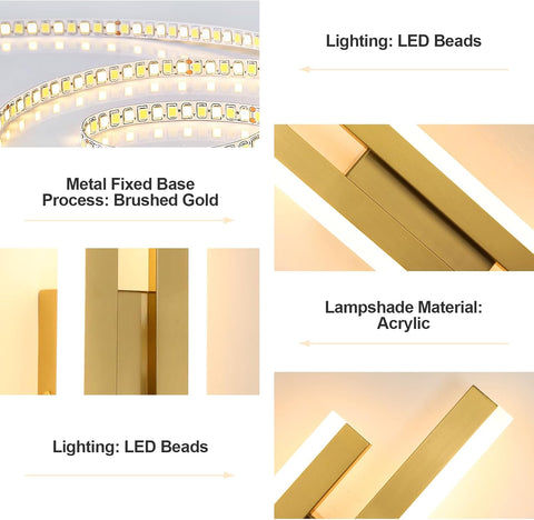 16W Moderne Goldene LED Wandleuchte 3 Lichtfarben 1800LM
