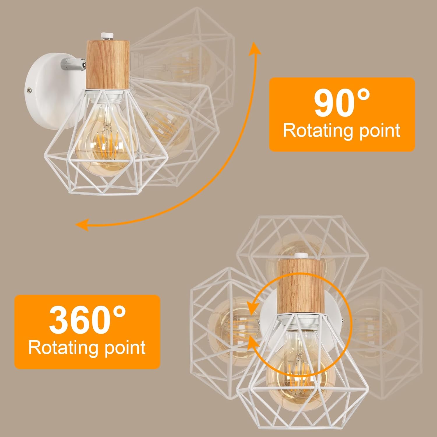 Wandleuchte im Industriestil mit Metallgitter und E27-Fassung