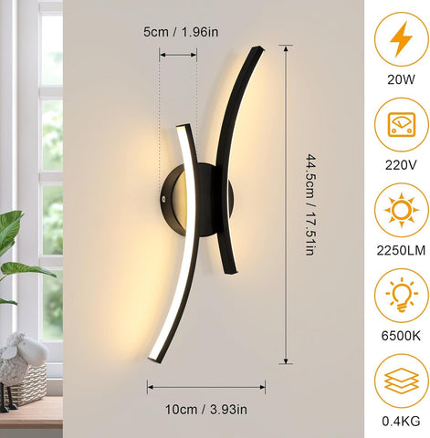 Moderne LED Wandleuchte 20W 2250LM Schwarz