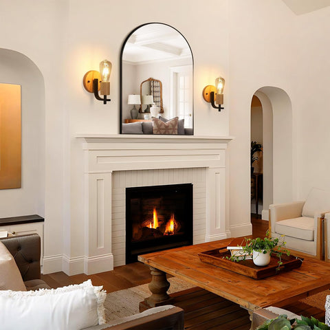 2er Set Vintage Wandleuchten Holz und Metall Schwarz E27