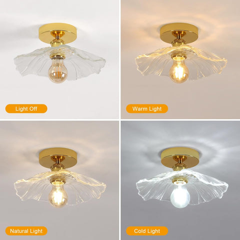 Moderne Glas Blumen Deckenleuchte Gold E27 28cm