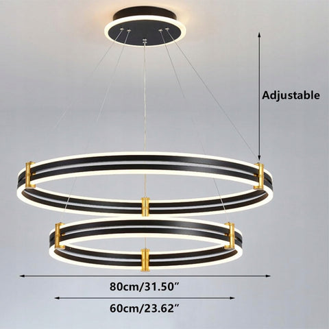 Moderner und schlichter LED-Kronleuchter, schwarze Doppel-Pendelleuchte mit Fernbedienung, dimmbar 3000–6000 K. Lichtdekoration. Kann zur Beleuchtung verwendet werden