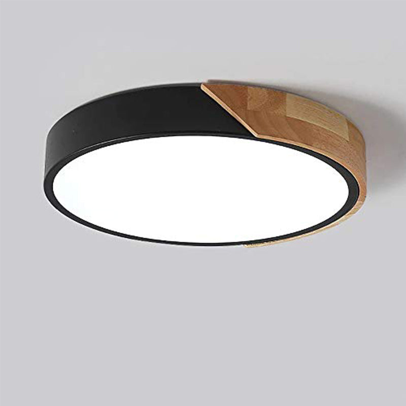 Moderna lámpara de techo LED redonda de madera regulable - Negro, 30*5 cm, con mando a distancia - Ideal para salón, dormitorio, pasillo y comedor