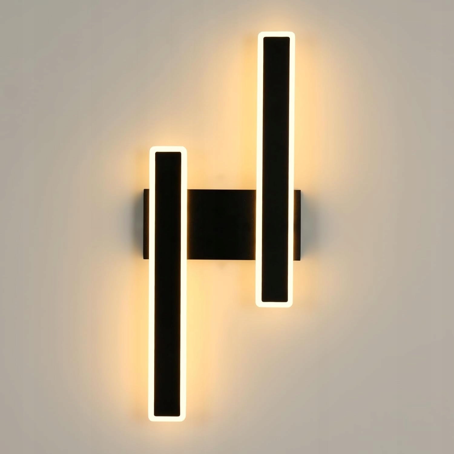 Applique Murale LED, Noir Rectangulaire, Lumière Blanche Chaude 3000K