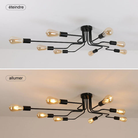Schwarzer Industrie-Kronleuchter E27, 8-flammige Vintage-Deckenleuchte aus Metall, Designerbeleuchtung für Wohnzimmer, Schlafzimmer, Küche, Bar, Café, Loft 